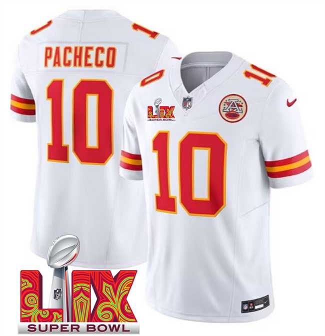 Men & Women & Youth Kansas City Chiefs #10 Isiah Pacheco White 2025 Super Bowl LIX Patch F.U.S.E. Vapor Limited Stitched Jersey,We sell and wholesale Men & Women & Youth Kansas City Chiefs #10 Isiah Pacheco White 2025 Super Bowl LIX Patch F.U.S.E. Vapor Limited Stitched Jersey on line form chian!